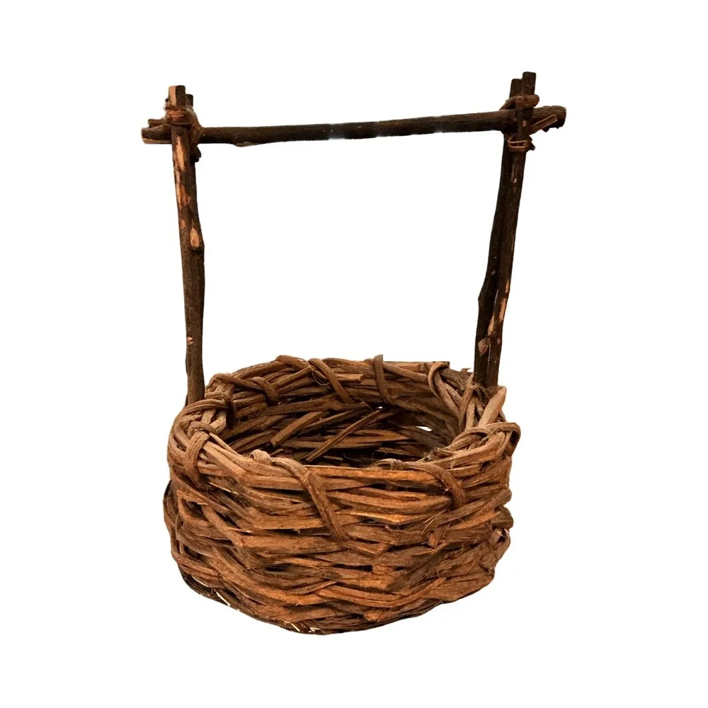 Vintage Rustic Grapevine Twig Basket Handcrafted Primitive Farmhouse Decor Brown